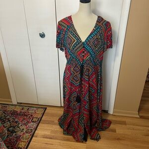 Multicolor Geometric Print Maxi Dress